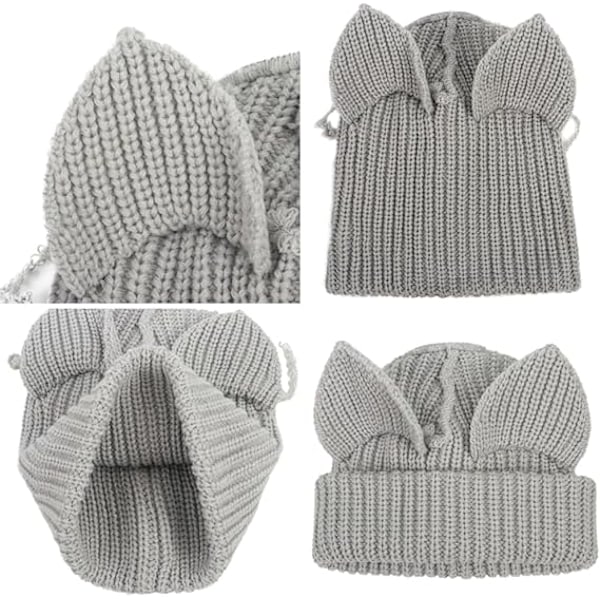 Kvinde Strikket Hue Caps Y2K Gotisk Katteøre Kraniehue Varm Vinterhue Sød Djævel Horn Cap Ørebeskytter rosa+beige M（56-58cm）