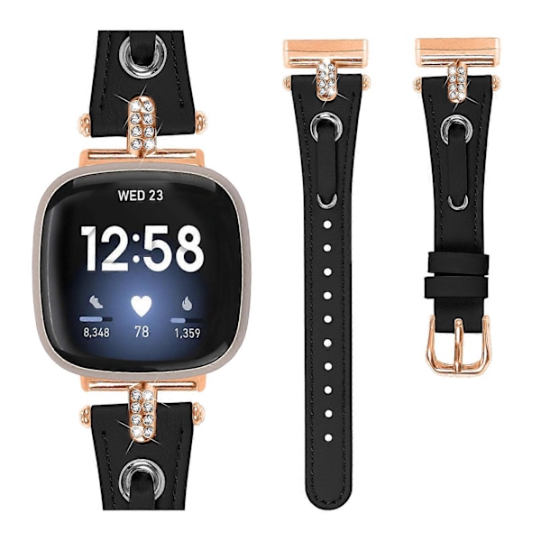 Typ B Armband i äkta ko-läder för Fitbit Versa 4/Sense 2 Klocka (Spänne i Roséguld) Style A