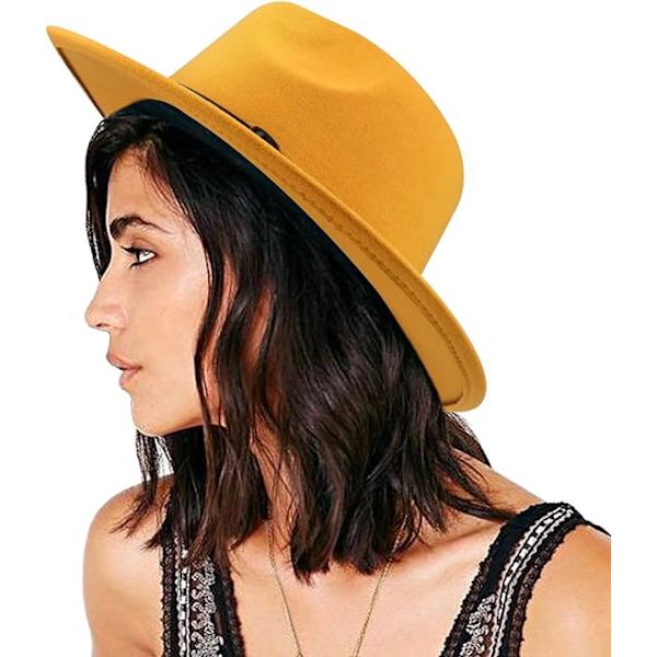 Dame Bæltespænde Fedora Hat Klassisk Bredskygget Filt Panama Hat