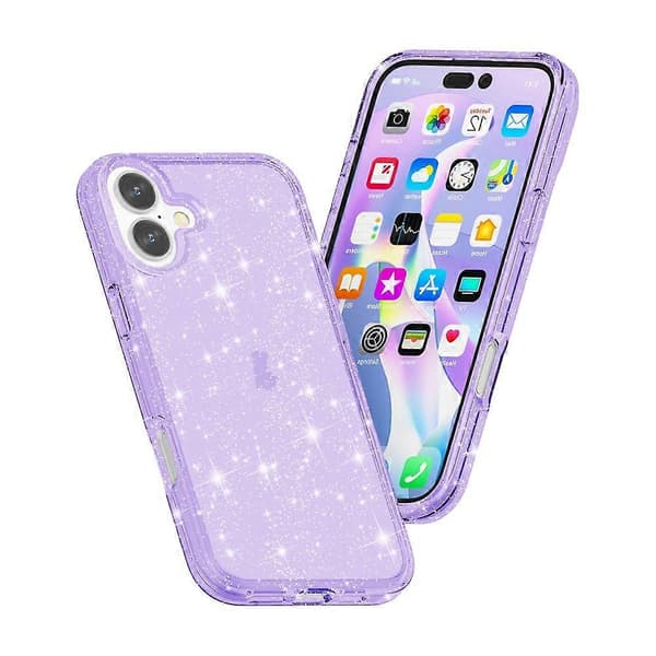 Shockproof Terminator Glitter Powder Phone Case (Purple, For iPhone 16 Plus)