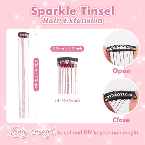 Clip in Hair Tinsel Kit, paket med 6 st Glitter Fairy Tinsel Hair Extensions 20 tums glänsande hår glitter Värmebeständig (röd)