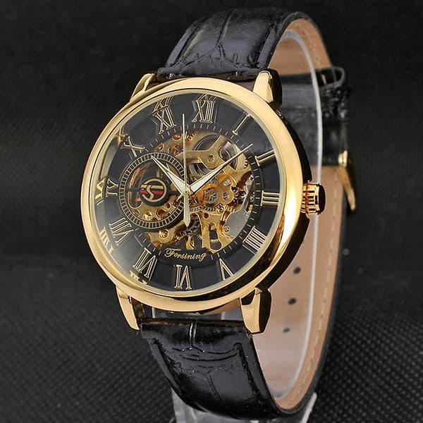 Luxury Steampunk Skeleton Automatic Mechanical Stainless Steel Wristwatch for Men