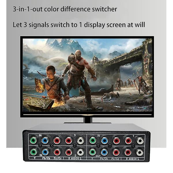 3-vejs RGB Komponent AV Switch Video Lydvælger 3 ind 1 ud Ypbpr Komponent RGB Switch Box F