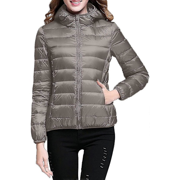 Lättvikts Dunjacka med Huva för Dam, Packbar Vadderad Jacka, Ultralätt Kort Dunjacka med Förvaringsväska från GuanGuan E-khaki Medium
