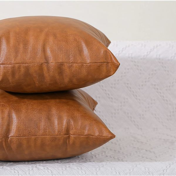 Set med 2 kunstskinn putetrekk, moderne brune utendørs putetrekk dekorative putevar for sofa seng sofa (12 x 20 tommer)