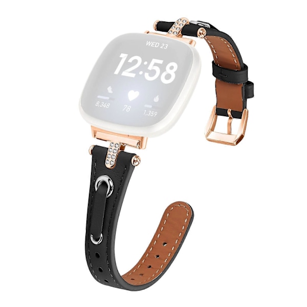 Type B Armbånd i ægte koskindslæder til Fitbit Versa 4/Sense 2 ur (Rose Gold spænde) Style A