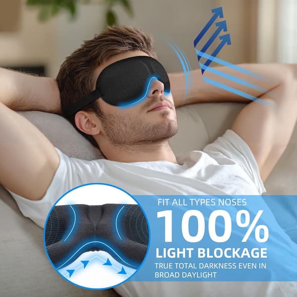 Sleep Mask for Back and Side Sleepers, 3 Pack, 100% Light Blocking 3D Eye Masks for Sleep