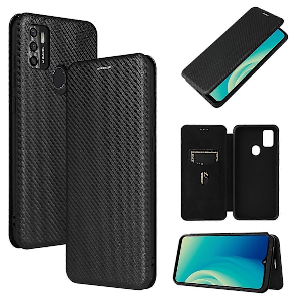 For ZTE Blade A7s 2020 Karbonfibertekstur Horisontal Flip TPU + PC + PU Lærveske med Kortspor Black