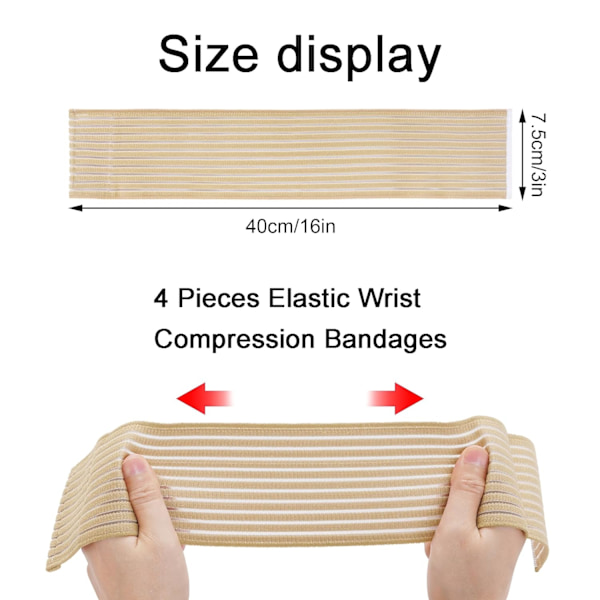 4 stk. Khaki Elastisk Håndledskompressionsbandage Justerbar Håndledsrem Håndstøtte Wraps Åndbar Håndledsrem (40 cm)