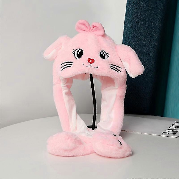 Barnens rörliga öronhatt Flickor Mjuk Plysch Söt Djurhatt Katt Rosa 55cm