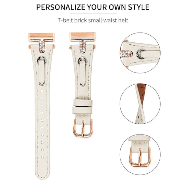 Typ B Armband i äkta ko-läder för Fitbit Versa 4/Sense 2 Klocka (Spänne i Roséguld) Style D