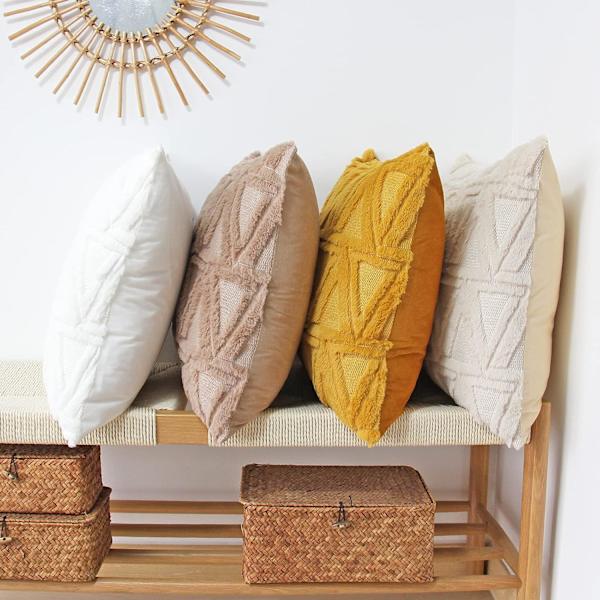 Plys Kort Uld Fløjl Pudebetræk Luksus Stil Pudebetræk Kunstig Pels Fluffy Sofa Pudebetræk 2 stykker 18 x 18 tommer Beige