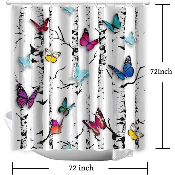 Flerfärgad fjäril duschdraperi blommig boho rustik lantlig duschdraperi set med krokar tyg gardin badkar 72\" x 72\"