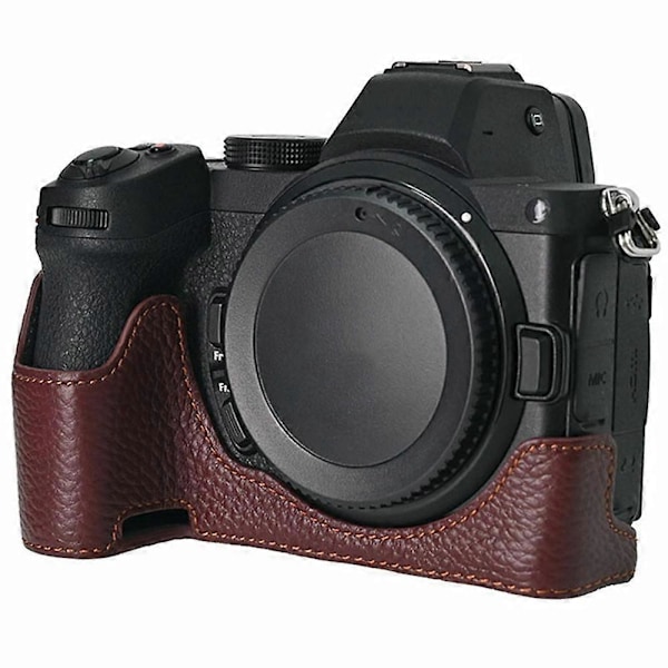 Typ E Kamerahölster för Nikon Z 5/Z 6 II/Z 7 II med Stor Öppning, Äkta Ko-Läder Skydd Style D