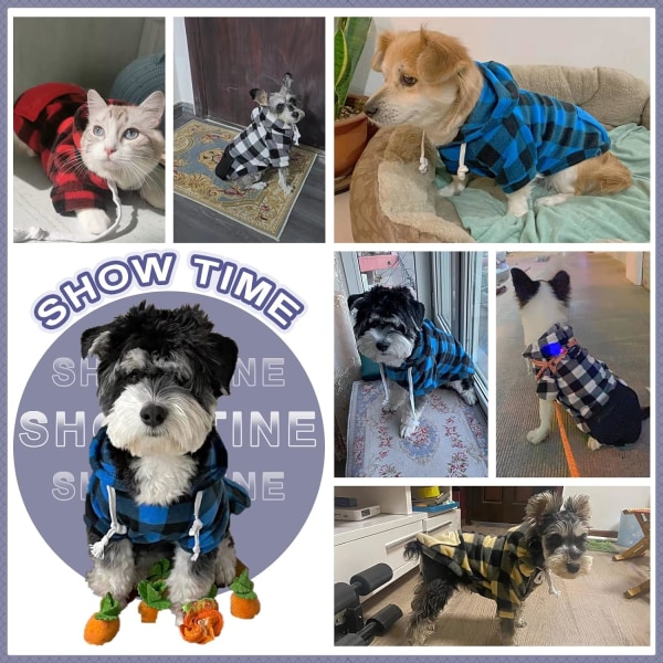 Liten hundtröja mjuk varm fleece höst vinter hundkläder flicka pojke klassisk rutig valp katt tröjor med ficka söt (gul, L)
