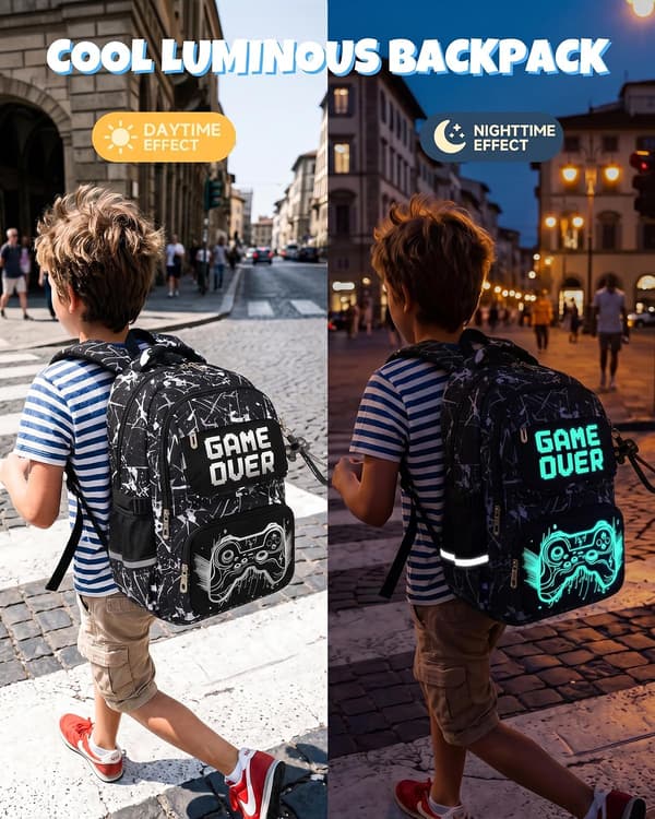 School Backpack Boys 8-12 Years 3-Piece Waterproof Modern Set Durable, Blue | 3-Piece Reflective Lightweight Ergonomic Blue Day Backpack Multi-Pocket Spacious svart