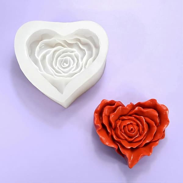 Silikonebageforme Hjerte Roseform til Valentinsdag Desserter Sæbe og Kagefremstilling 7x6,5x3,8cm