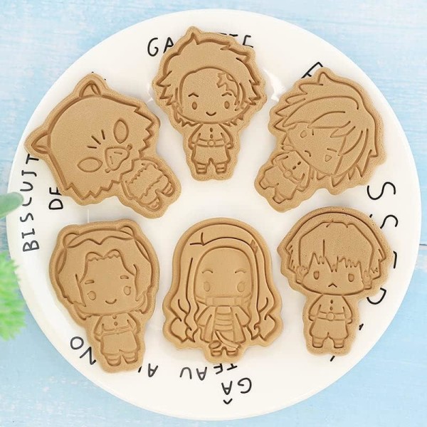 Ny Anime-kakformset - 6 delar - Nezuko, Tanjirou, Zenitsu, Inosuke, Giyuu, Kochou Shinobu, tecknad stämplad präglad kaka