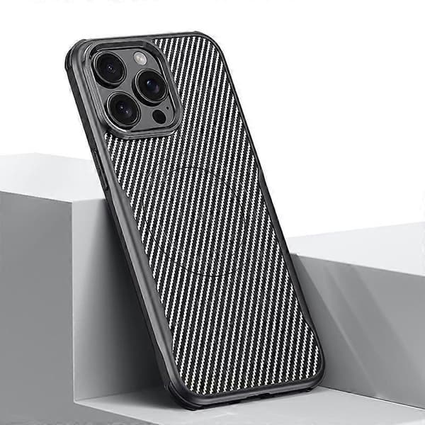 Case for iPhone 15 Pro Compatible with MagSafe Carbon Fiber Texture Leather Coated PC+Silicone Protective Case (Grey)