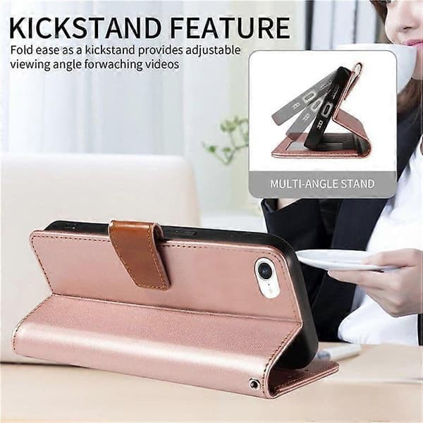 Läderplånboksfodral med handledsrem för iPhone 16e (Roséguld)