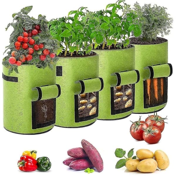 4-pack 7 gallons odlingsväskor för tomater, jordgubbar, grönsaker. Trädgårdspotatis odlingsväskor växt