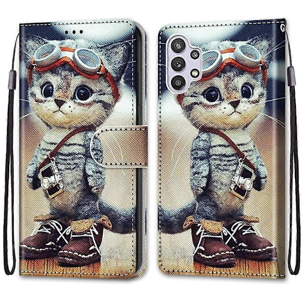 (Ny) Til Samsung Galaxy A32 5G Farvet Tegning Krydset Tekstur Horisontal Flip PU Læder Etui med Holder & Kort Slots & Pung & Lanyard