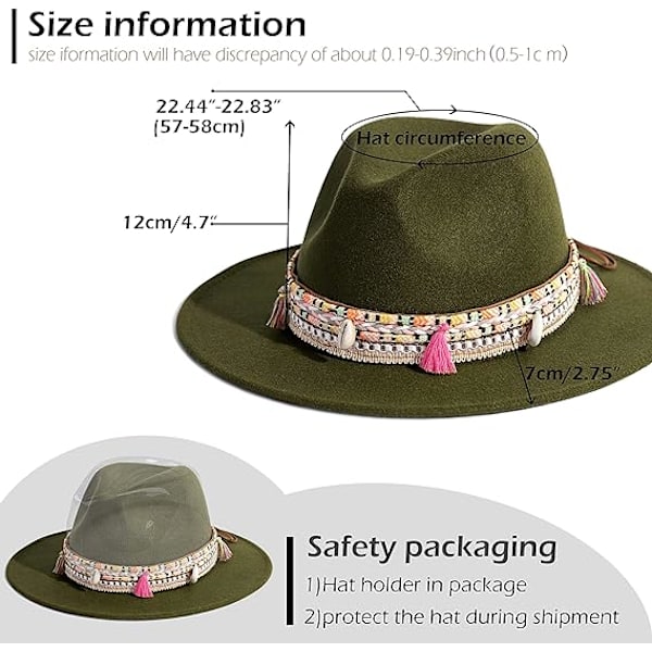 Kvinnors Filt Fedora Hatt Bred Brätte Panama Hattar med Tofs