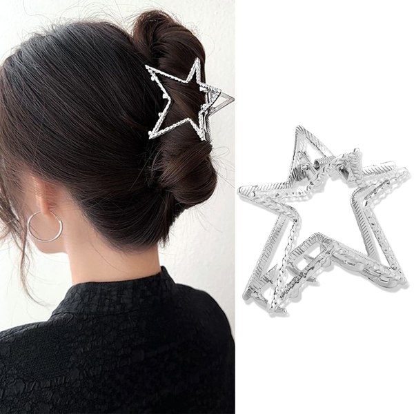 Stjärnhårklämmor i metall, hårfästen, ihåliga stjärnhårklämmor för styling, hårklämmor, 1 st hårnål, silver