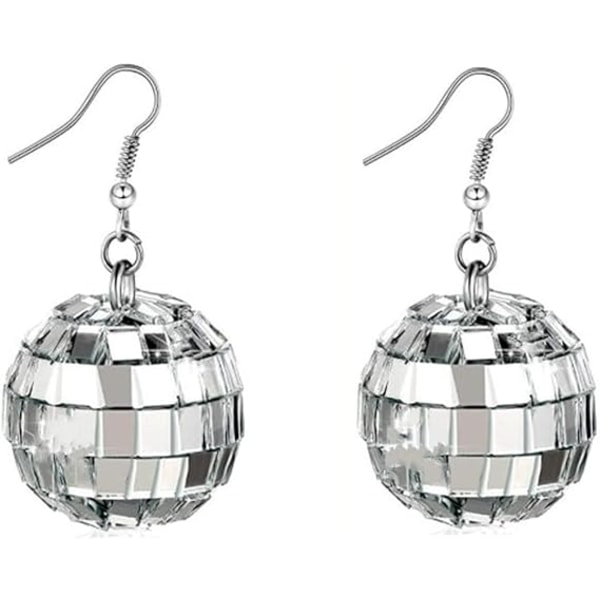 Disco Ball Örhängen Silver Mirror Ball Örhängen 60- eller 70-talet Dansfest Kostymtillbehör för kvinnor och flickor Smycken Holiday örhängen