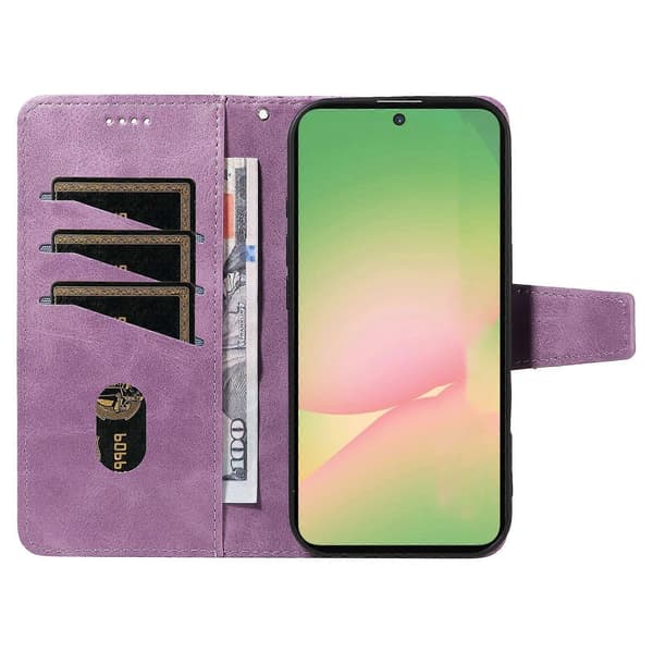 Leather Case with Wallet Stand and Grid Pattern for Samsung Galaxy A56 5G with Strap (Light Purple)