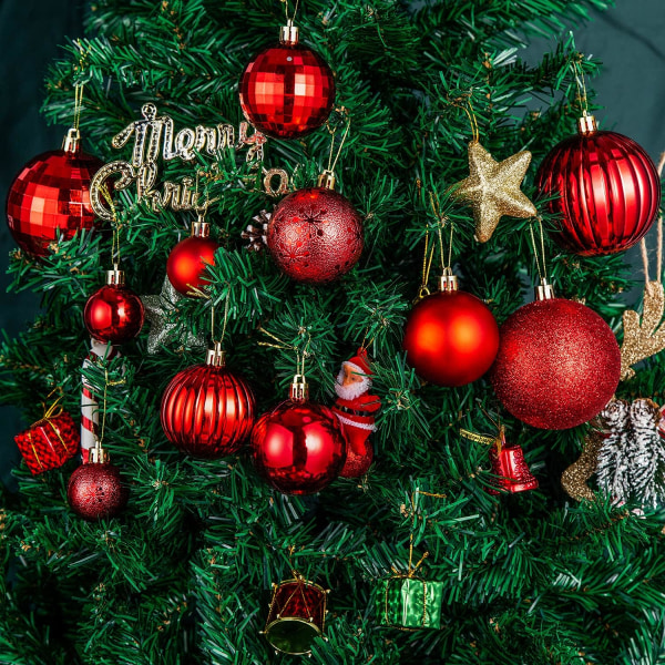 Röda julgranskulor, 36 st splittersäkra julgranskulor med hängslinga för julgransdekor bröllopsfest