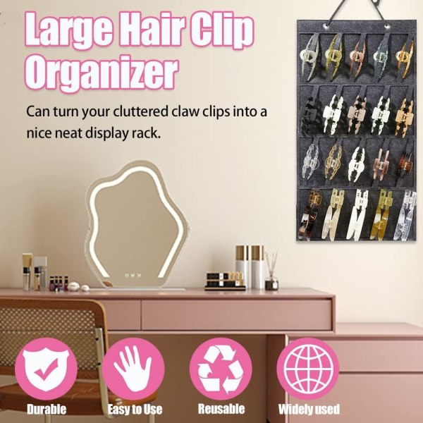 Stora hårklämmor Organizer Premium filt hängande kloklämma Förvaringshängare Damhårklämmor (inga tillbehör) Väggdörr Garderob Displayställ (mörkgrå)