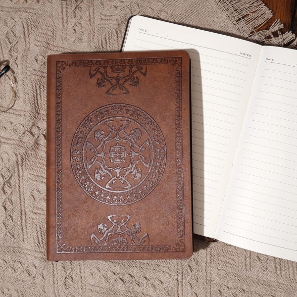 Vintage cover för män Mjuk pärm 256 fodrade sidor Notebook 180 Lägg platt för att skriva resedagbok, 5,7'' x 8,3'', brun