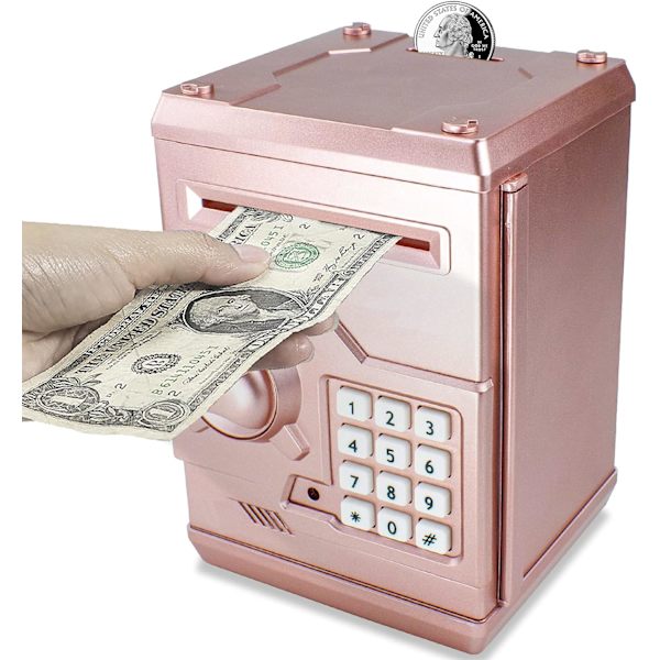 Elektronisk kode pengeskab penge tæller sikkerhedsboks møntbank til drenge piger adgangskode lås etui (Rose Gold)