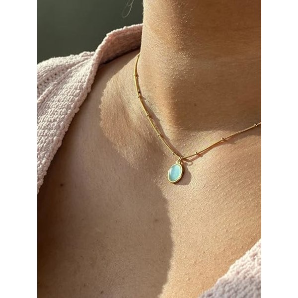 Kvinnors gröna stenhalsband, charm 18k guldpläterad rostfritt stål ormkedja smycken Bling Drop Pendant Choker halsband för flickor