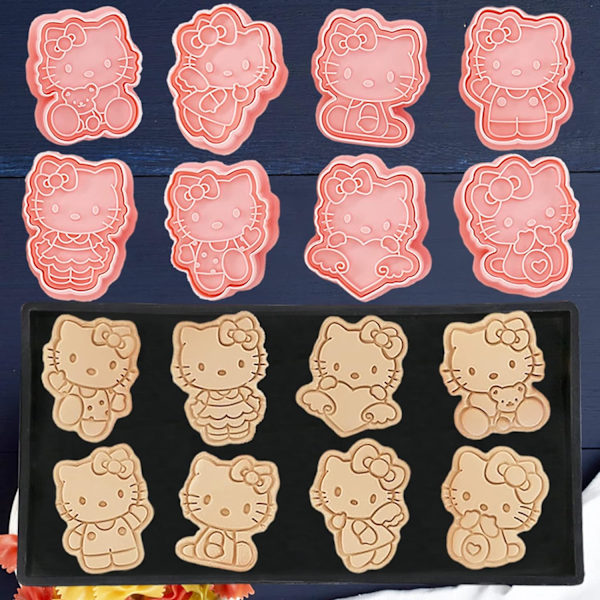 8 stk. Mini Cartoon Kageform, 3D Relief Design Peberkage Kagestempler, Søde Katteforme Kageforme, egnet til Frosting Dekoration