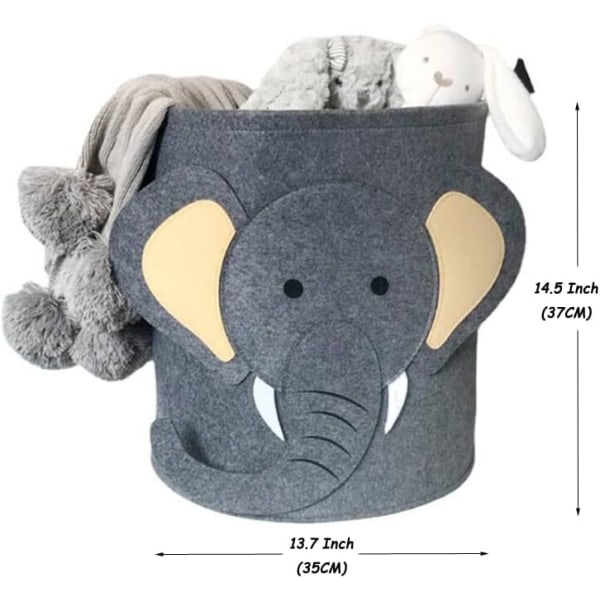 Söt hopfällbar filt tvättkorg, förvaringskorg för barn pojkar och flickor, kontor, sovrum, kläder, leksaker (Elefant)