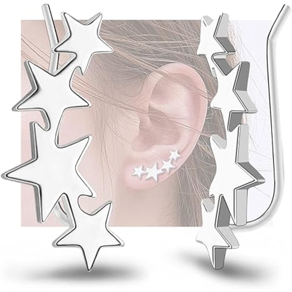 Sterling Silver Star Ear Climber - Hypoallergena Ear Cuffs Stars Ear Crawler för kvinnor tjejer