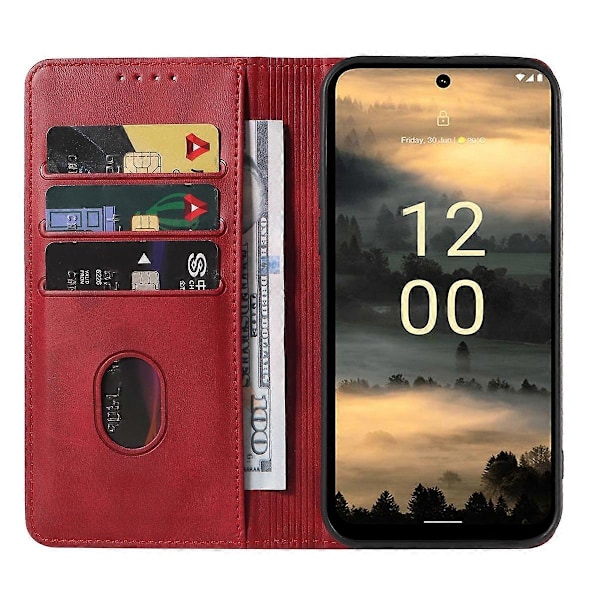 Magnetisk Stängning Läder Telefonfodral Red For Nokia XR21
