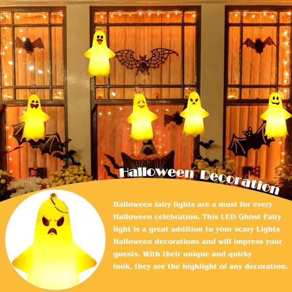 Ghost Halloween -koristevalot: 5 LED-haamuvaloa, Halloween-koristeet, Halloween-valoketju, sopii sisä- ja ulkokoristeluun