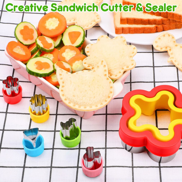 12-pack smörgåskärare och förslutare set Uncrustables Maker Crustable Bröd Decruster DIY Kakstämplar Formar Grönsaksfrukt Skärare Former