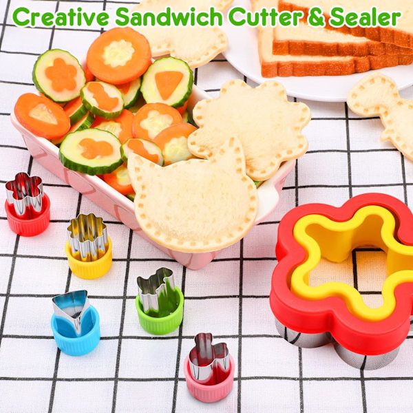 12-pakning sandwichkutter og forseglersett Uncrustables Maker Crustable Brød Decruster DIY kjeksformer Mold grønnsak fruktkuttere former