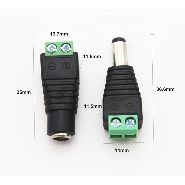 DC-strømstikadapter, han/hun-stik, 12V-stikadapter til videomonitorkabel