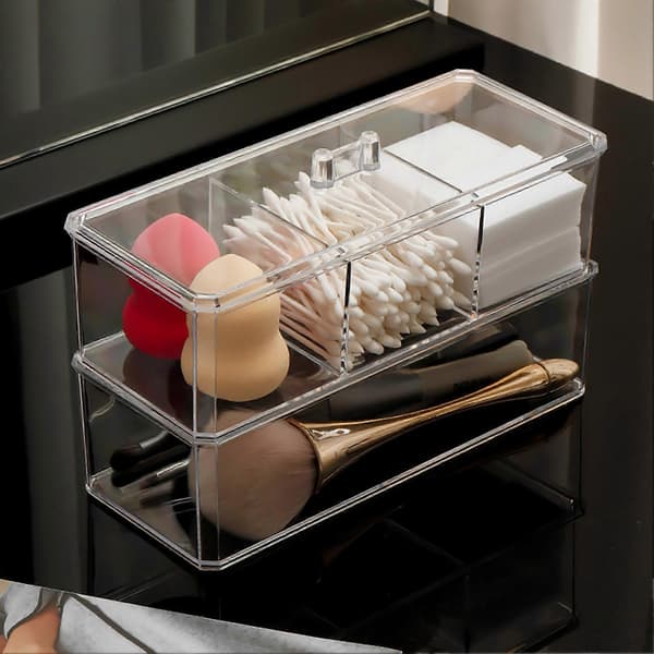 Acrylic Storage Box Bathroom Organizer Large Capacity Multiple Compartments Dustproof Transparent Cotton Pad Swabs Storage Case Jikaix B