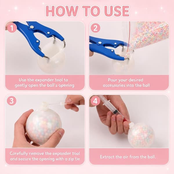 DIY Stress Ball Making Kit, 15 TPR Shells & 90g Fillings, Complete Squishy Making Kit with Expander & Vacuum Tool, ASMR Anxiety Relief