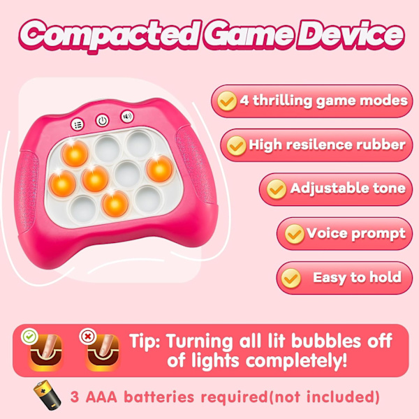 Rosa Röd Pop Pro Leksak Fidget Barn Spel Leksaker | Gör Den Ljus Handhållen Spelkonsol | Leksaker för Åldrarna 3 4 5-7 8 Åriga Flickor och Pojkar Födelsedagspresenter