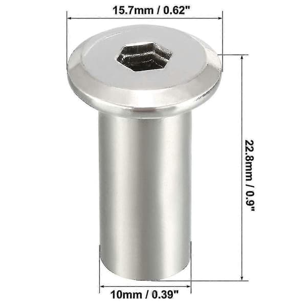 M8x20mm Hylsemutter for Flatpakkede Møbelforbindelser, Sekskant Sokkelhode 10 stk