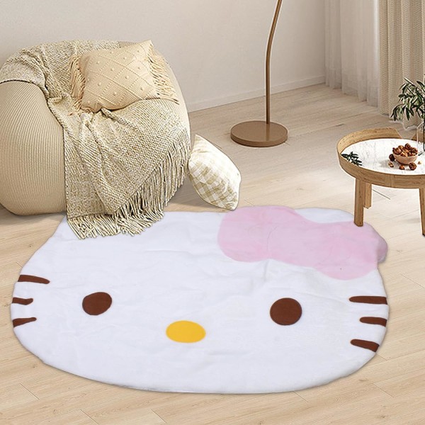 Cartoon Area Matta, Söt Kawaii dekorativ rund matta för sovrum, supermjuk Hello Kittie matta för flickor i sovrumsinredning