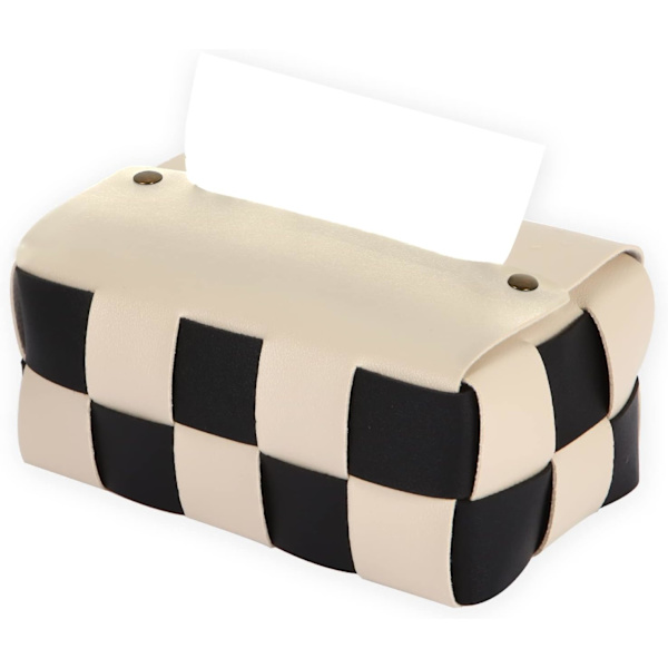Servetthållare, rektangulär servetthållare, modern PU-läder, vardagsrum mode schackbräda, dekorativ hylla, badrum bänkskiva (beige)