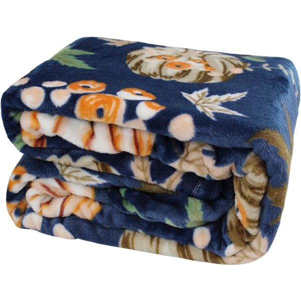Höstdekorat täcke: mjuk orange vita pumpor, blad och bär på skifferblå bakgrund för soffsoffa i vardagsrummet eller i sovsal